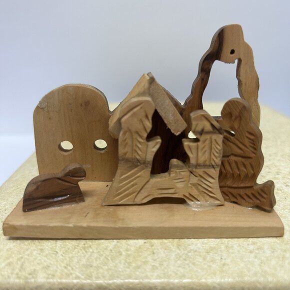 Bethlehem Olive Wood Hand Carved Nativity Set 3.75"X3"X1.5" Baby Jesus Christmas - Picture 1 of 8